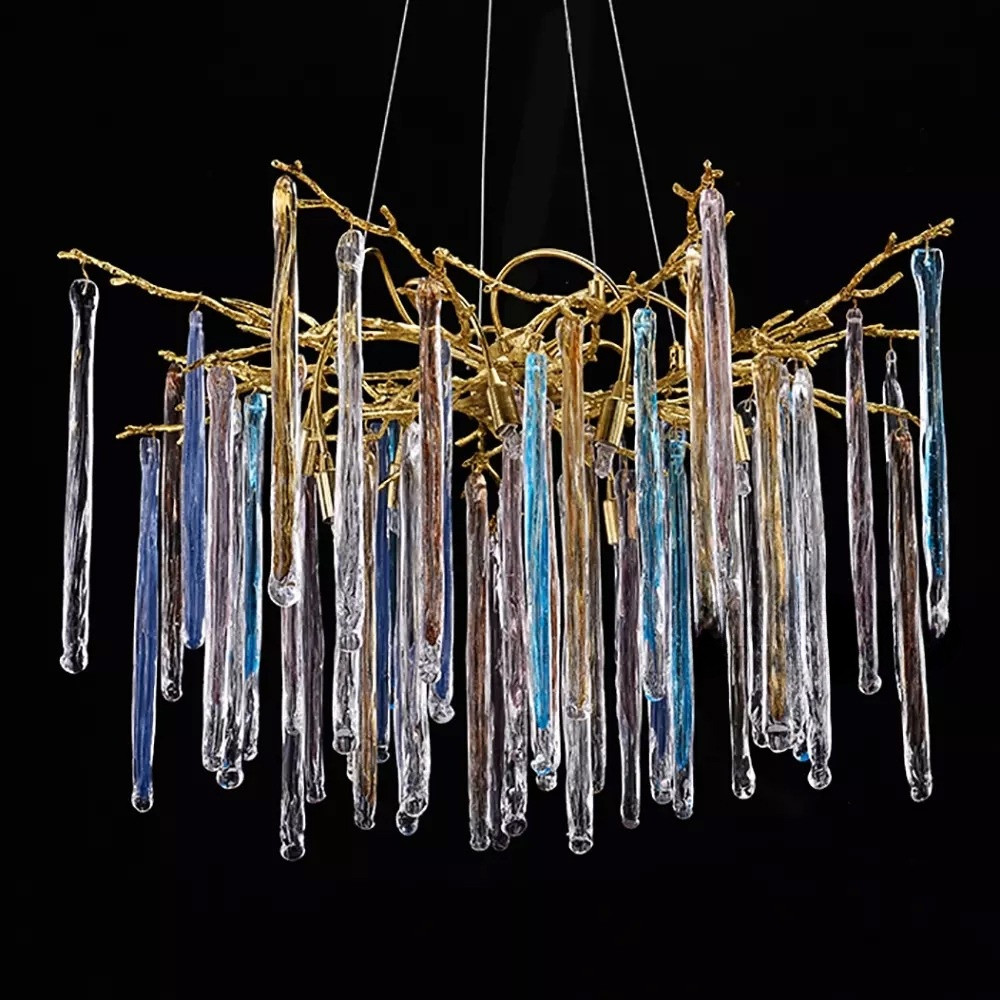 Люстра на подвесе с каркасом из металла и цветными подвесками из стекла Droplet Chandelier