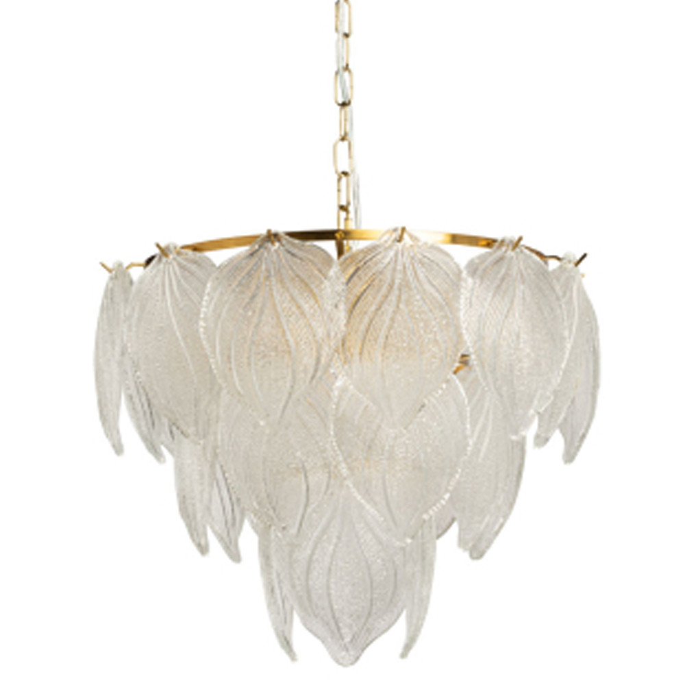 Люстра на цепи с прозрачными стеклянными подвесками в виде листьев Textured Glass Chandelier