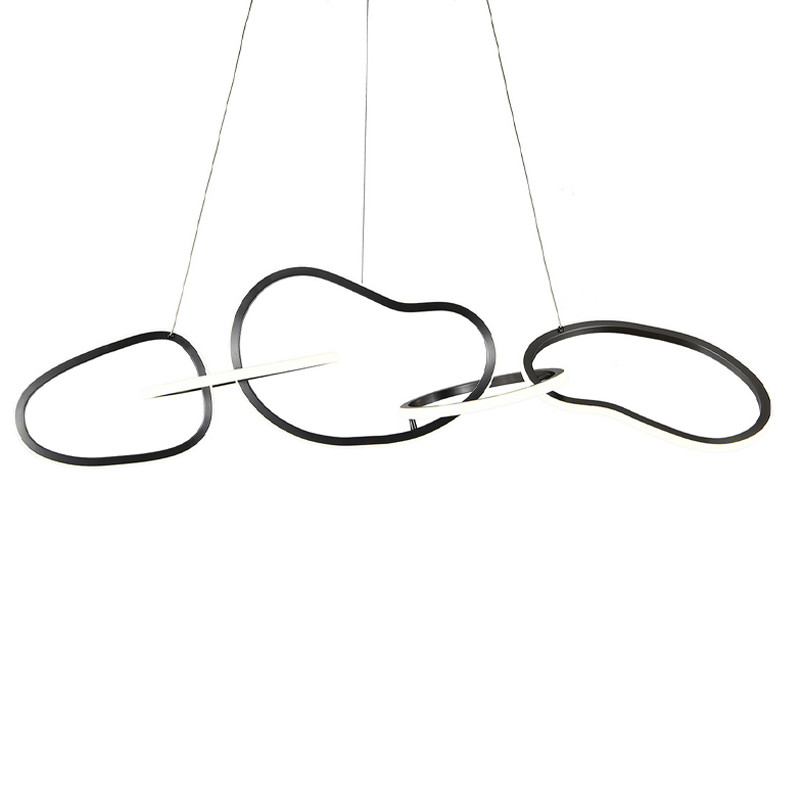 Люстра подвесная  5-ю асимметричными кольцами черного цвета Ring Horizontal