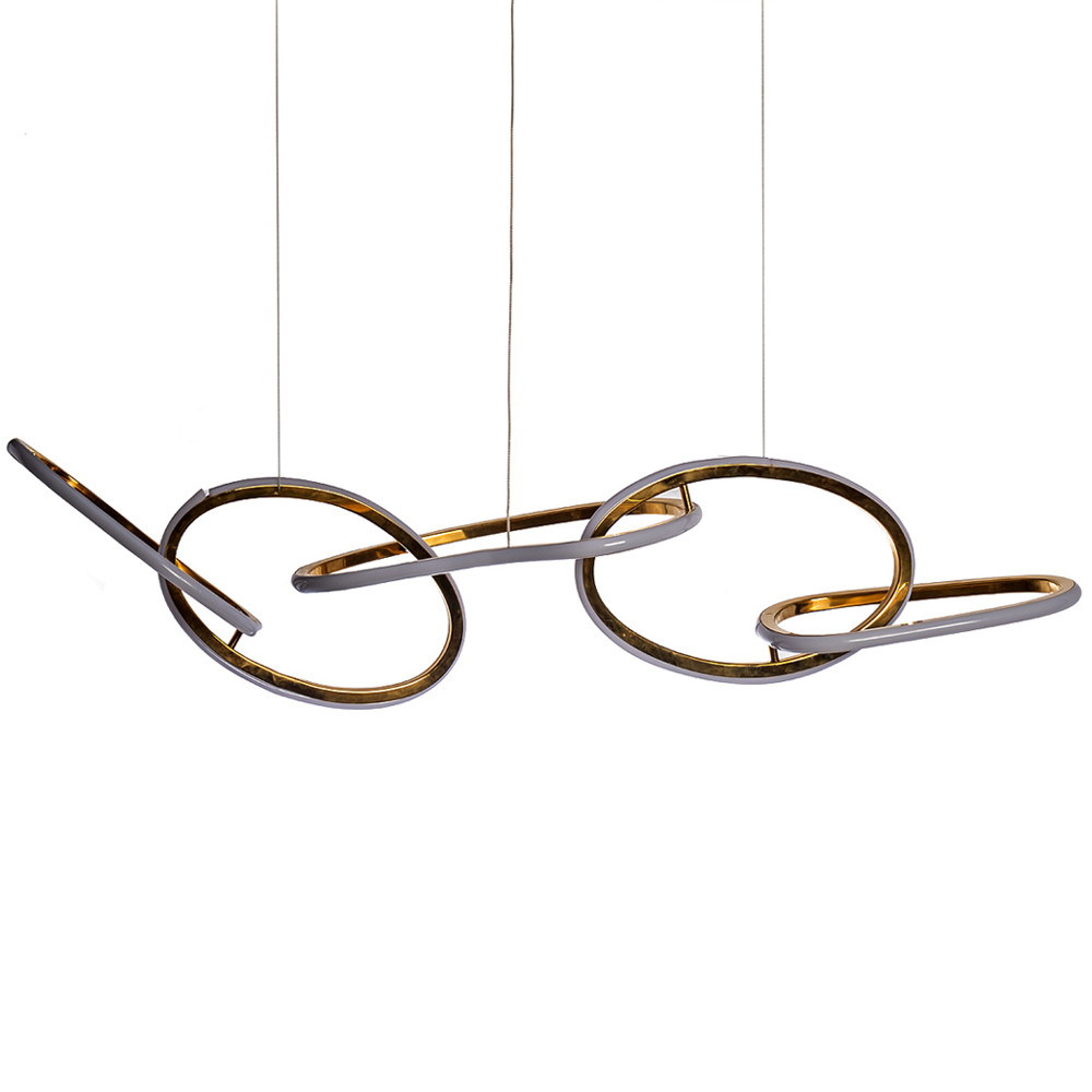 Люстра подвесная золотая в форме изогнутых колец Curved Rings