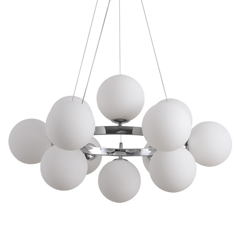 Люстра подвесная круглая с 12-ю белыми стеклянными шарообразными плафонами Bubble Chandelier