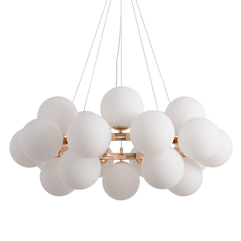 Люстра подвесная круглая с 20-ю белыми стеклянными шарообразными плафонами Bubble Chandelier