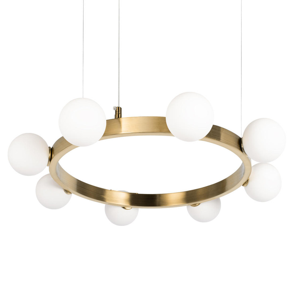 Люстра подвесная круглая с латунным каркасом и белыми стеклянными плафонами в форме шаров Iona chandelier