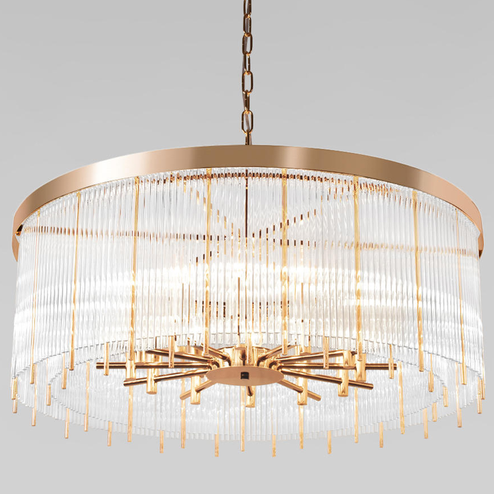 Люстра подвесная круглая с металлическим основанием и хрустальными трубками Gladia