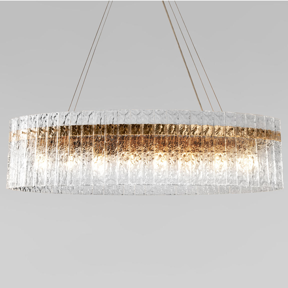 Люстра подвесная овальная с рельефным стеклом и металлическим основанием Textured Glass Chandelier