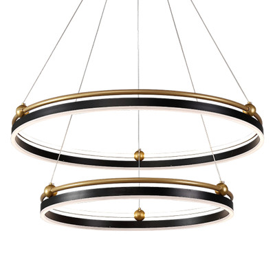 Люстра подвесная с двумя кольцами черного и золотого цвета Ring Horizontal