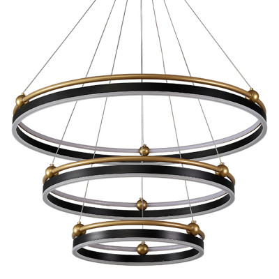 Люстра подвесная с тремя кольцами черного и золотого цвета Ring Horizontal