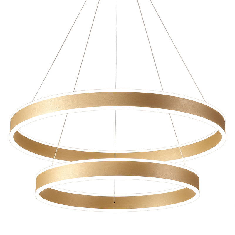 Люстра подвесная светодиодная с двумя золотистыми кольцами Диаметр 80 см Ring Horizontal