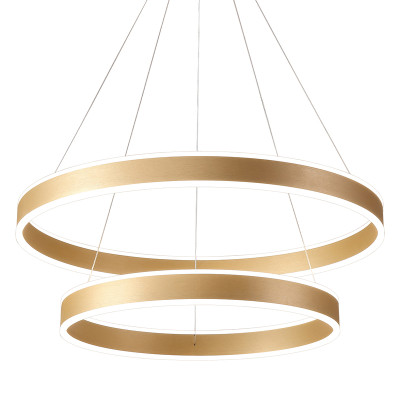 Люстра подвесная светодиодная с двумя золотистыми кольцами Диаметр 80 см Ring Horizontal