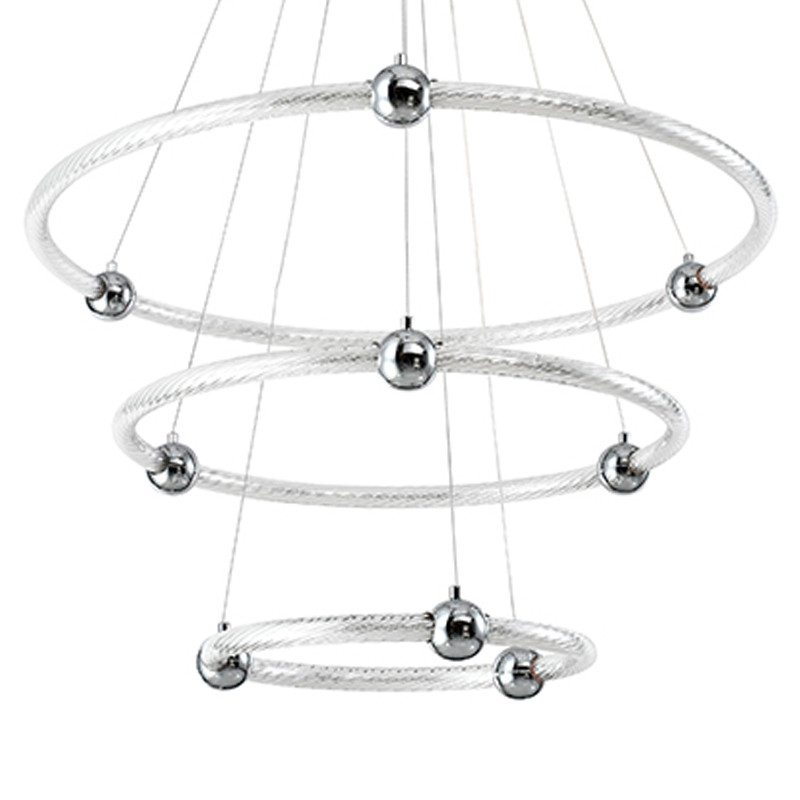 Люстра подвесная трехъярусная c плафонами в виде колец Lighting Rings Silver