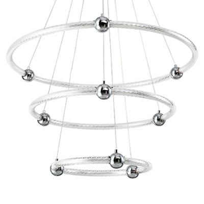 Люстра подвесная трехъярусная c плафонами в виде колец Lighting Rings Silver