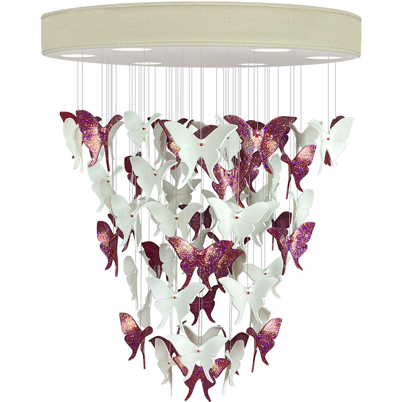 Люстра Розовые Бабочки Жемчужно-серая база Night Butterflies Chandelier Pink