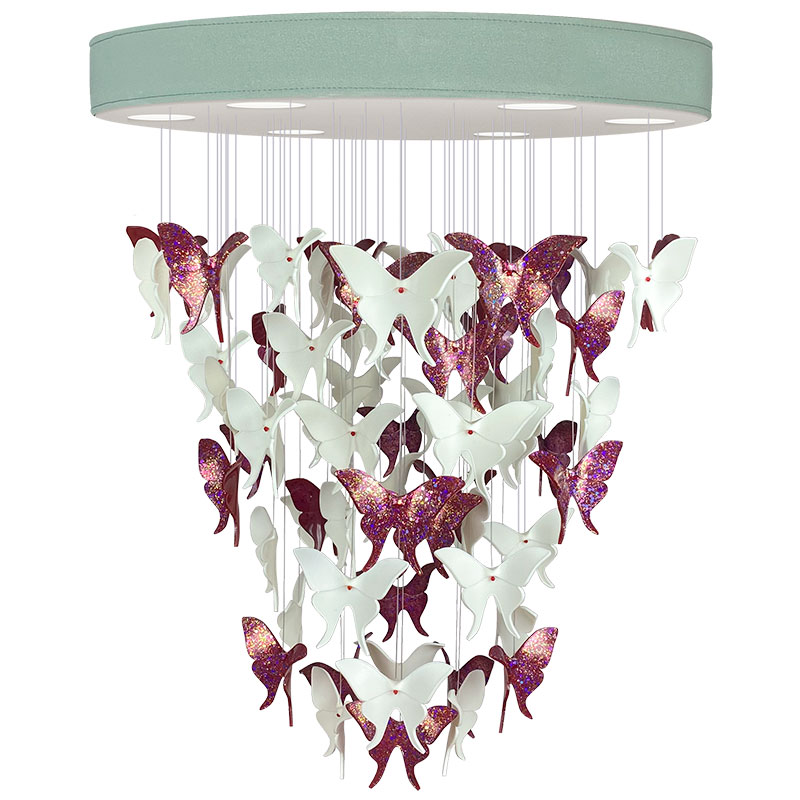Люстра Розовые Бабочки Светло-Зеленая база Night Butterflies Chandelier Pink