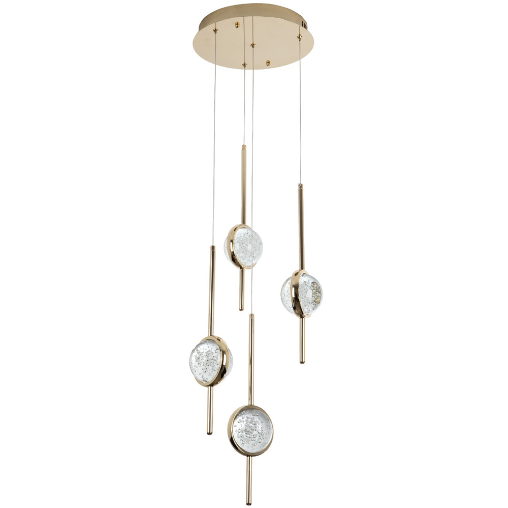 Люстра с 4-мя плафонами из хрустального шара Crystal Bubbles Gold Hanging Lamp
