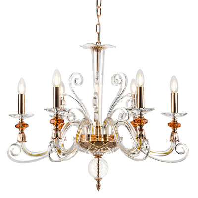 Люстра с 6-ю лампочками и изогнутыми прозрачными элементами из стекла Twisted Glass Candles Chandelier