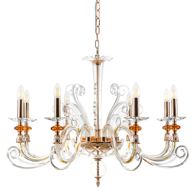 Люстра с 8-ю лампочками и изогнутыми прозрачными элементами из стекла Twisted Glass Candles Chandelier