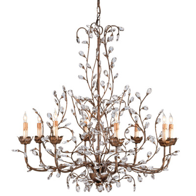 Люстра с декором в виде прозрачных граненных листьев на ветках Bronze Crystal Branches