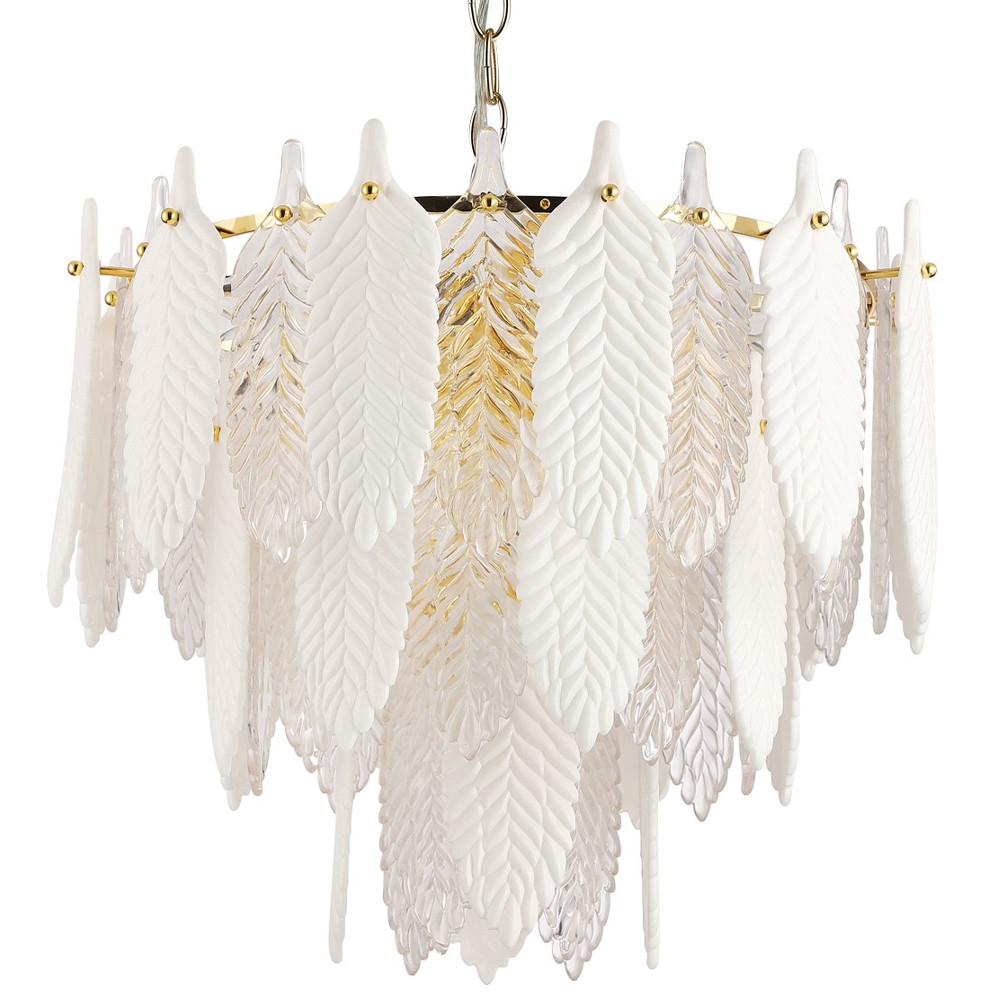 Люстра с декором из рельефного стекла в виде перьев Abelia Feather Chandelier 10