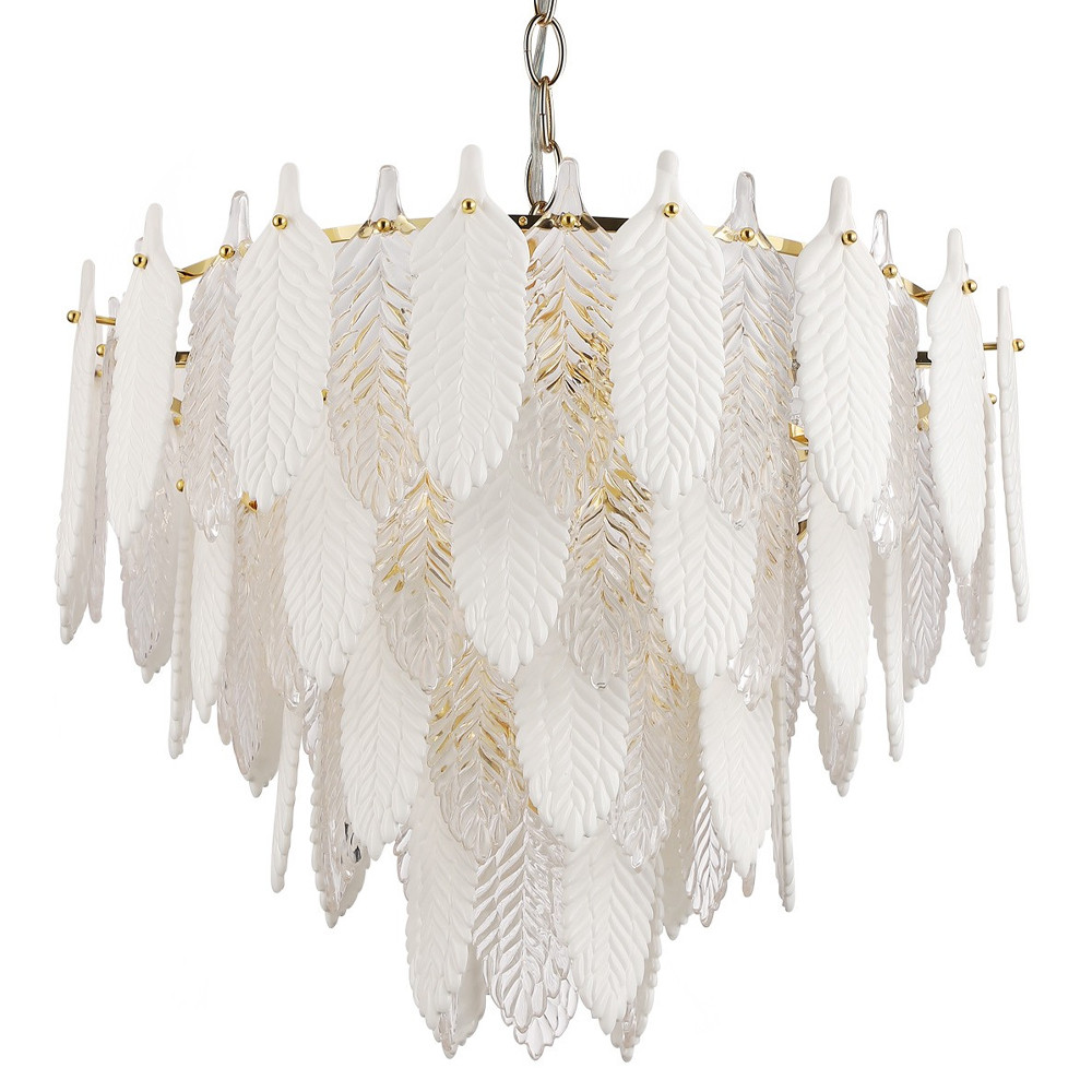 Люстра с декором из рельефного стекла в виде перьев Abelia Feather Chandelier 12