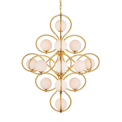 Люстра с закругленным каркасом золотого цвета и белыми плафонами Round Curl