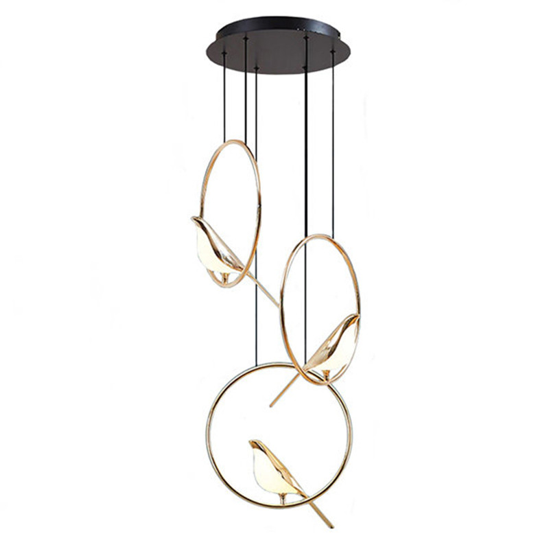 Люстра с золотыми птичками в кольцах NOMI Chandelier Three birds