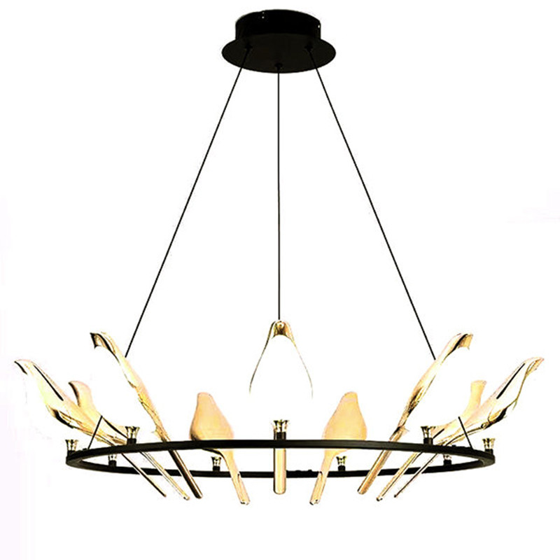 Люстра с золотыми птичками круглая NOMI Chandelier Nine birds Round