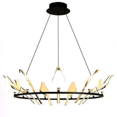 Люстра с золотыми птичками круглая NOMI Chandelier Nine birds Round