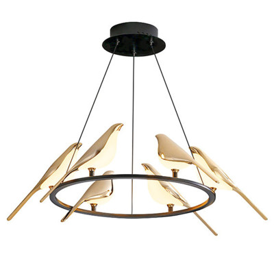 Люстра с золотыми птичками круглая NOMI Chandelier Six birds Round