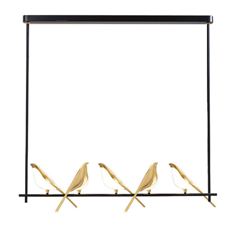 Люстра с золотыми птичками линейная NOMI Chandelier line  Five birds