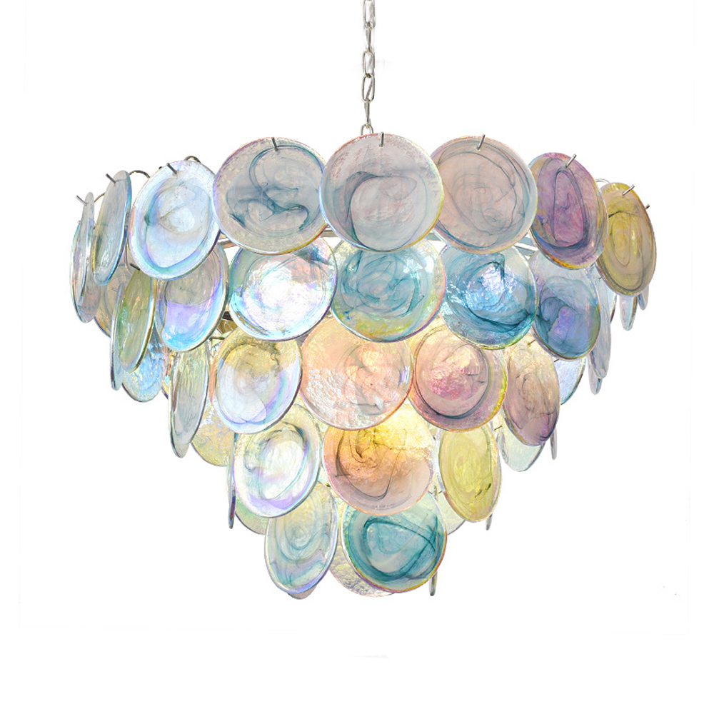 Люстра с каскадом из круглых разноцветных стеклянных дисков Mother of Pearl Iridescence