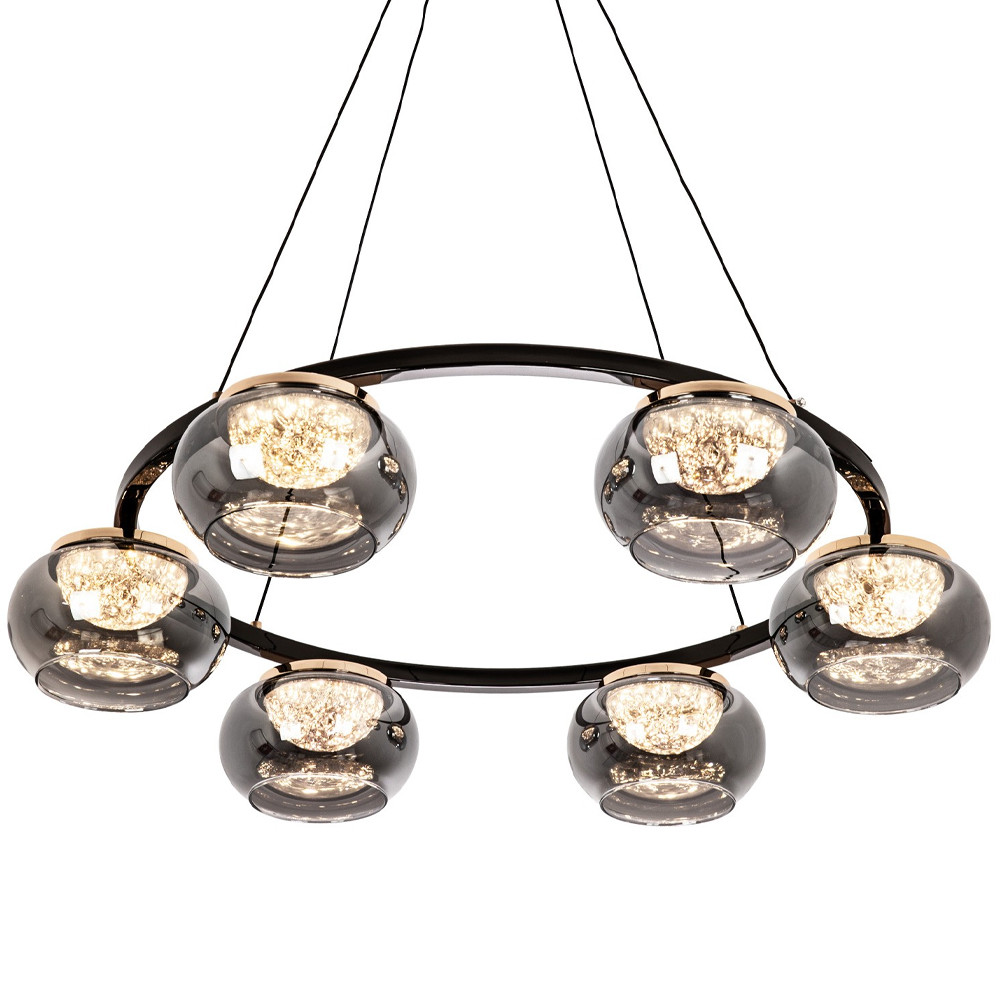 Люстра с круглыми плафонами из дымчато-серого стекла  IONA Grey Glass Chandelier 6