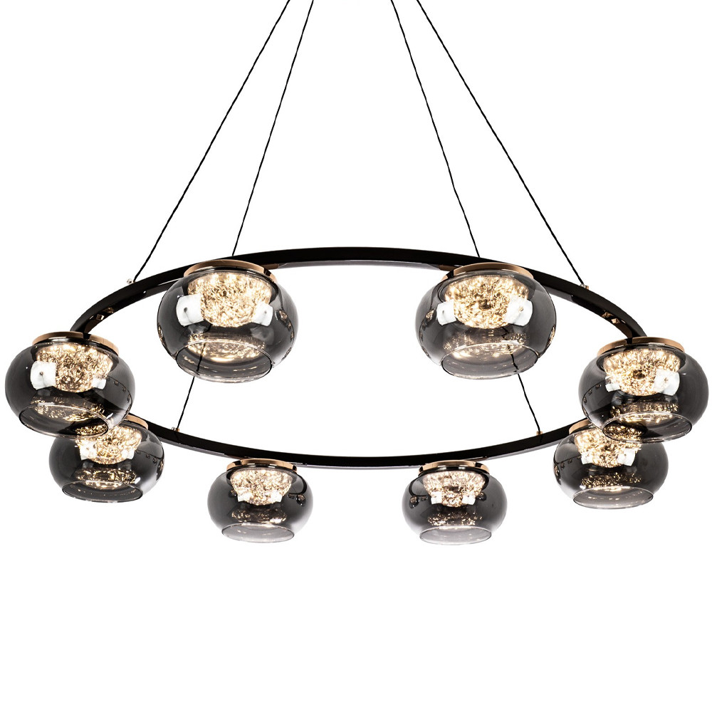 Люстра с круглыми плафонами из дымчато-серого стекла IONA Grey Glass Chandelier 8