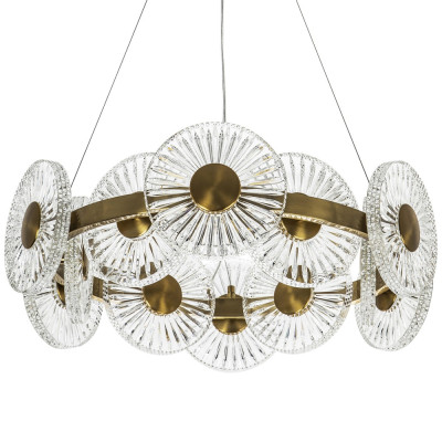 Люстра с круглыми рельефными плафонами Glass Peonies Brass Chandelier