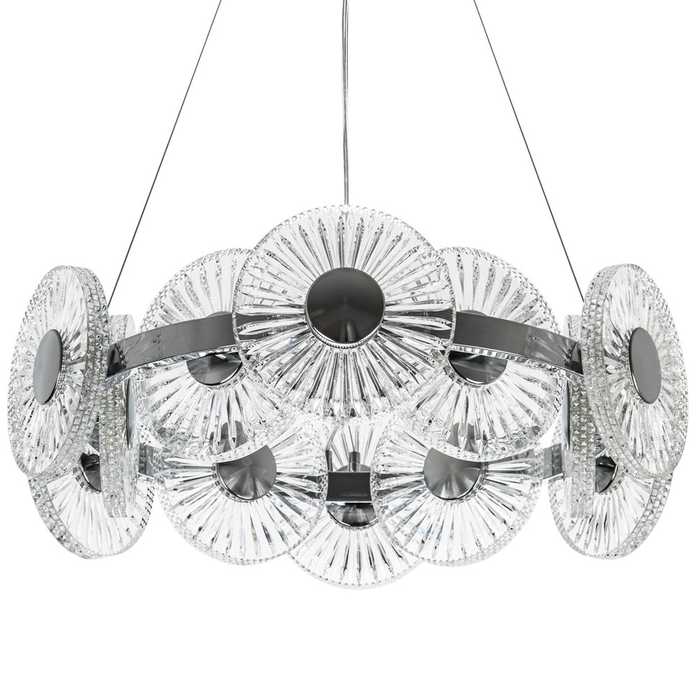 Люстра с круглыми рельефными плафонами Glass Peonies Chrome Chandelier