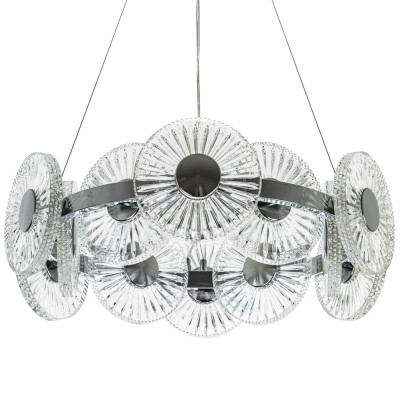 Люстра с круглыми рельефными плафонами Glass Peonies Chrome Chandelier