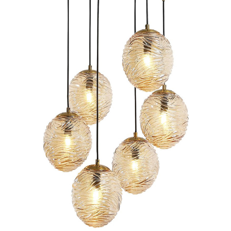 Люстра с плафонами янтарного цвета Perforated Glass 6 Ламп