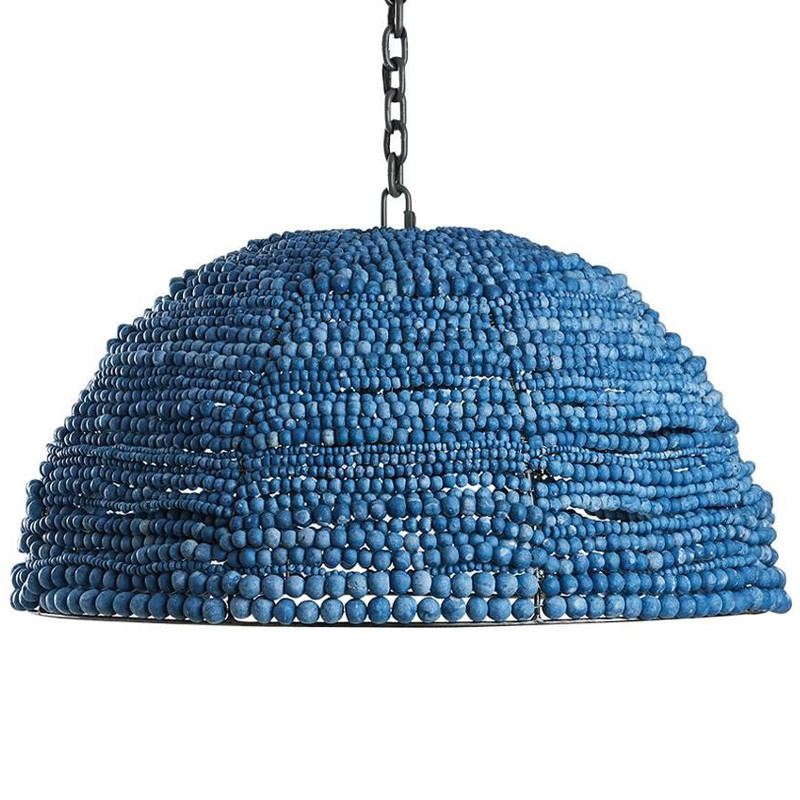 Люстра с плафоном в виде купола синяя Wooden Beads Chandelier Blue