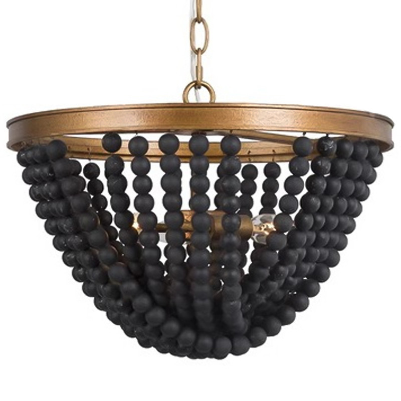 Люстра с подвесками в виде круглых деревянных черных бусин Black Wooden Beads Chandelier