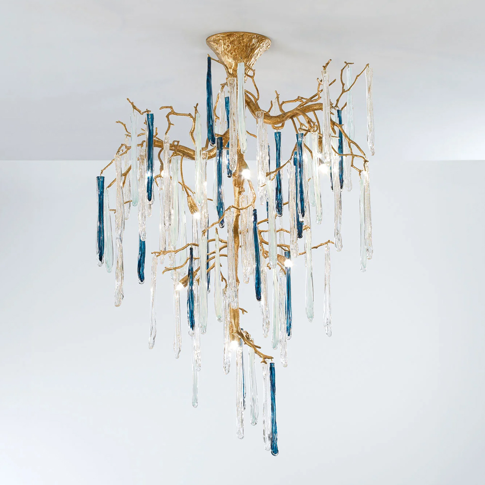 Люстра с прозрачными и голубыми подвесками в форме капель Droplet Chandelier