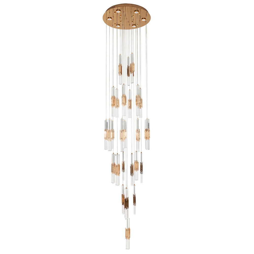 Люстра с прямоугольными плафонами из хрусталя Esme Rectangular Crystal Gold Chandelier