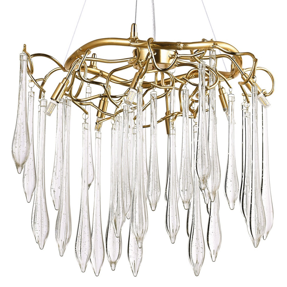 Люстра с хрустальными подвесками в виде капель Droplet Crystal Gold Chandelier 6