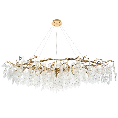 Люстра с хрустальными подвесками в виде листьев Fairytree Leaves Linear Gold Chandelier