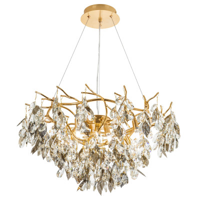 Люстра с хрустальными подвесками и металлическими в виде листьев Fairytree Light Chandelier 9