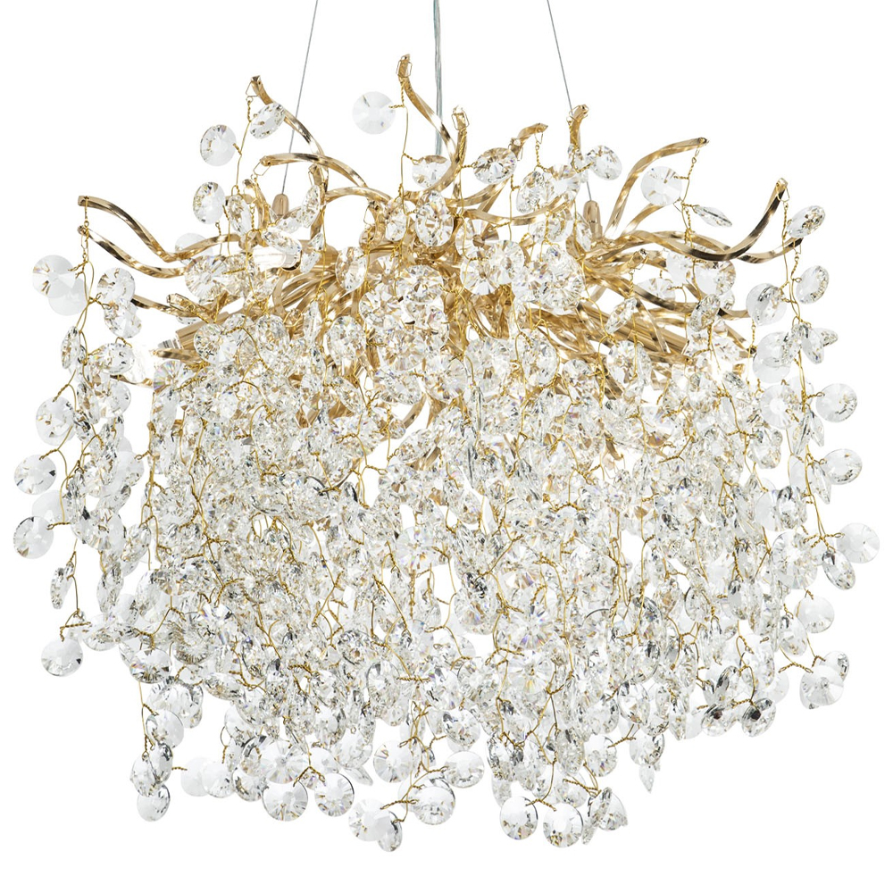 Люстра с хрустальными подвесками на металлических ветках Fairytree Light Gold Chandelier 10
