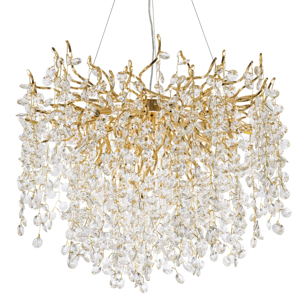 Люстра с хрустальными подвесками на металлических ветках Fairytree Light Gold Chandelier 14