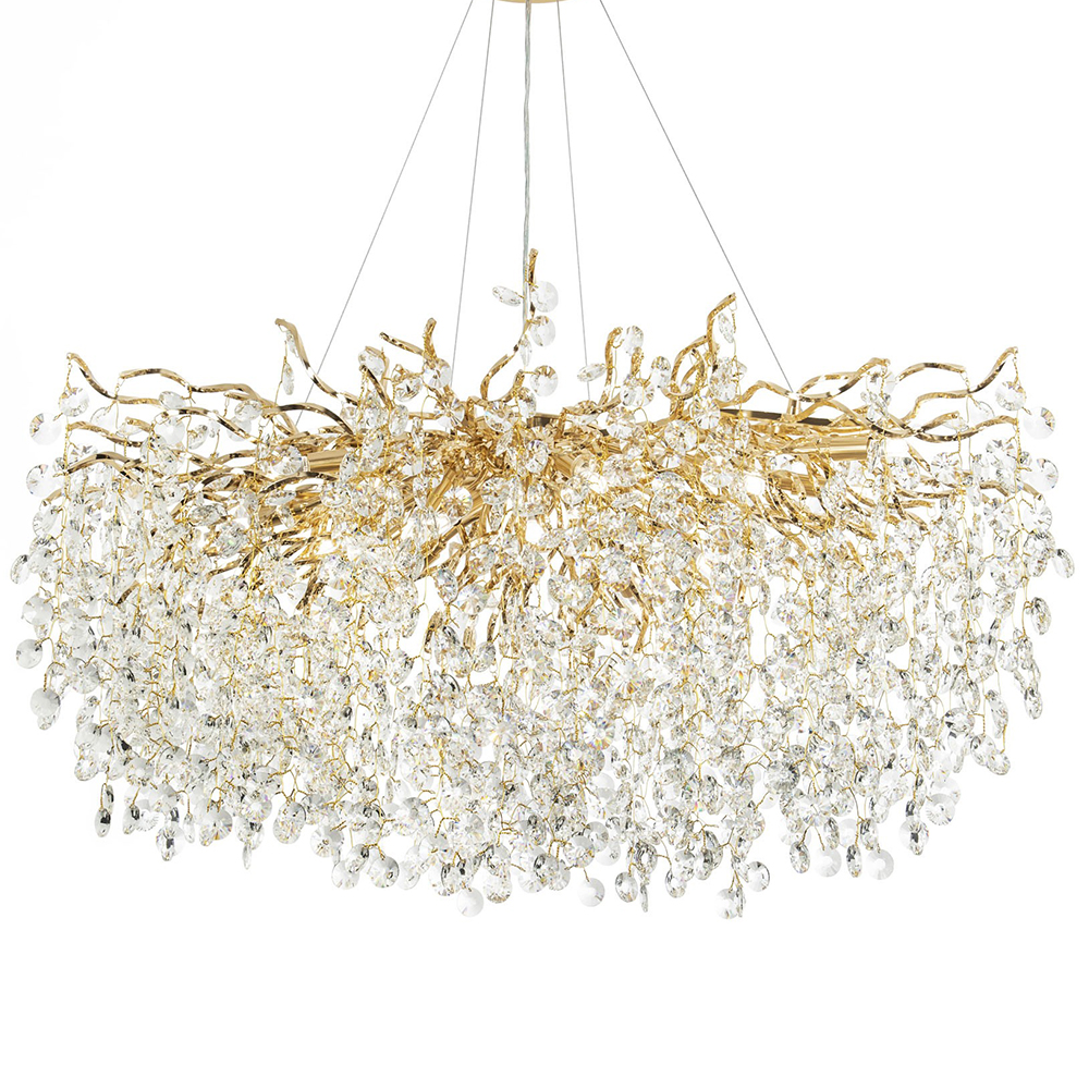 Люстра с хрустальными подвесками на металлических ветках Fairytree Light Gold Chandelier 18