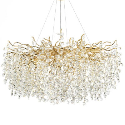 Люстра с хрустальными подвесками на металлических ветках Fairytree Light Gold Chandelier 18