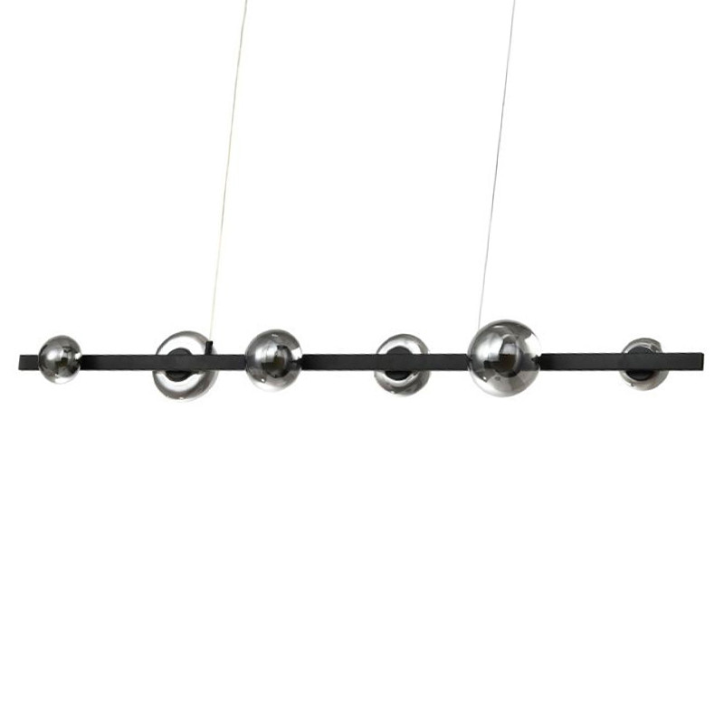 Люстра светодиодная линейная с 6-ю круглыми серыми плафонами Iona Chandelier Black