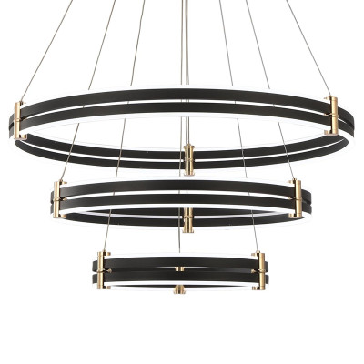 Люстра светодиодная с 3-мя плафонами в форме колец из акрила и алюминия с пультом для регулировки света Ring Horizontal Anthracite