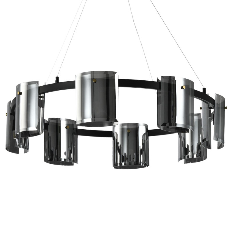 Люстра светодиодная с графитовыми плафонами цилиндрической формы из стекла и стали Andrea Сhandelier Graphite
